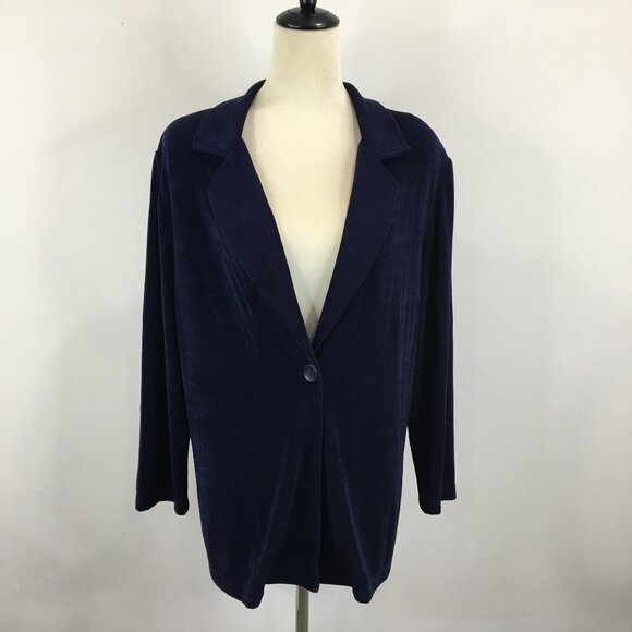 VIKKI VI Blue Slinky Fabric Long Sleeve One Button Cardigan Jacket